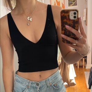 Black V-Neck Ribbed Crop Top